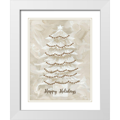 Winter Whisper Happy Holidays Tree White Modern Wood Framed Art Print with Double Matting by Jacobs, Cindy