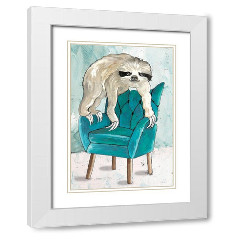 Chill Sloth II White Modern Wood Framed Art Print with Double Matting by Jacobs, Cindy