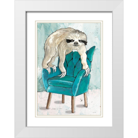 Chill Sloth II White Modern Wood Framed Art Print with Double Matting by Jacobs, Cindy