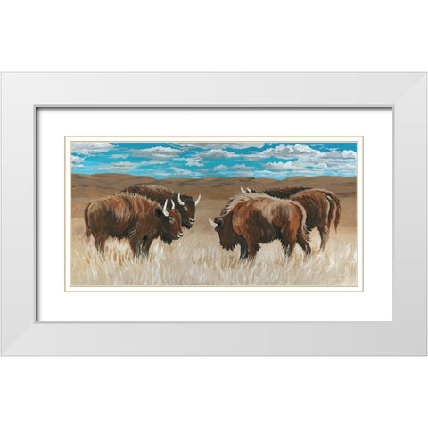 Bison Herd II White Modern Wood Framed Art Print with Double Matting by Jacobs, Cindy