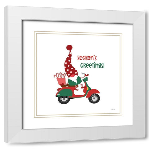 Seasons Greetings Gnome White Modern Wood Framed Art Print with Double Matting by Jacobs, Cindy