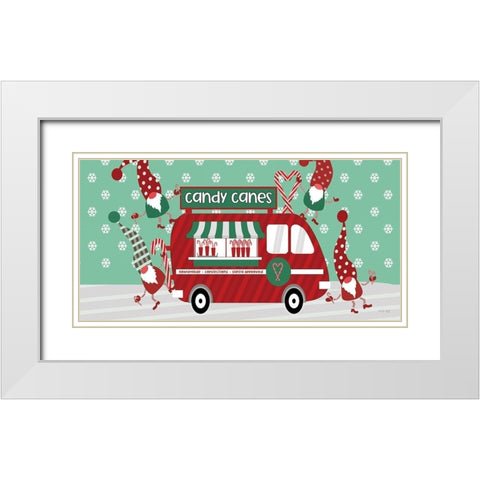 Gnome Candy Cane Truck White Modern Wood Framed Art Print with Double Matting by Jacobs, Cindy