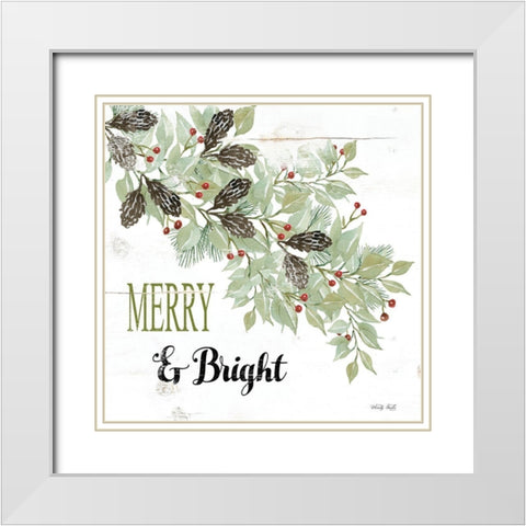 Merry And Bright White Modern Wood Framed Art Print with Double Matting by Jacobs, Cindy