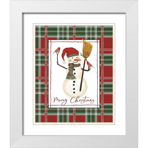 Merry Christmas Snowman White Modern Wood Framed Art Print with Double Matting by Jacobs, Cindy