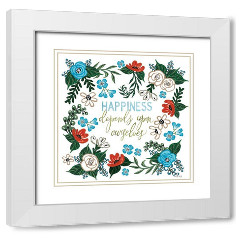 Happiness Depends Upon Ourselves White Modern Wood Framed Art Print with Double Matting by Jacobs, Cindy