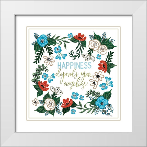 Happiness Depends Upon Ourselves White Modern Wood Framed Art Print with Double Matting by Jacobs, Cindy