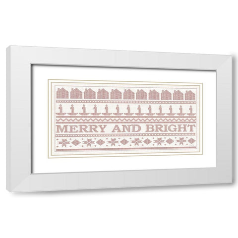 Merry and Bright Stitchery   White Modern Wood Framed Art Print with Double Matting by Jacobs, Cindy