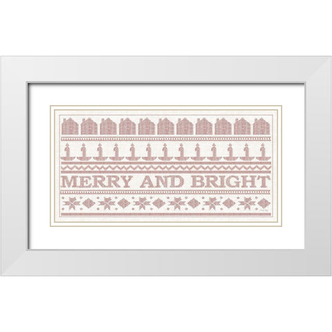 Merry and Bright Stitchery   White Modern Wood Framed Art Print with Double Matting by Jacobs, Cindy