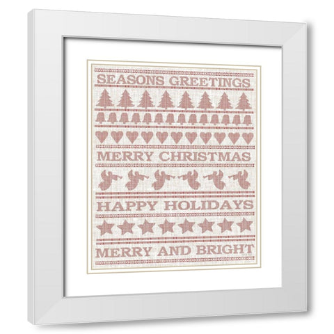 Holiday Sentiments Stitchery I  White Modern Wood Framed Art Print with Double Matting by Jacobs, Cindy