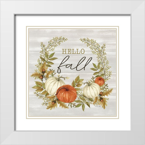 Hello Fall White Modern Wood Framed Art Print with Double Matting by Jacobs, Cindy
