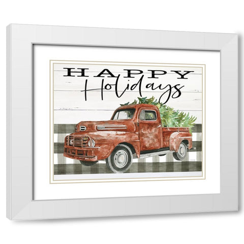 Happy Holidays Truck White Modern Wood Framed Art Print with Double Matting by Jacobs, Cindy