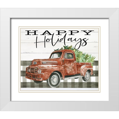 Happy Holidays Truck White Modern Wood Framed Art Print with Double Matting by Jacobs, Cindy