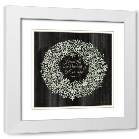 Leave the World Behind Wreath White Modern Wood Framed Art Print with Double Matting by Jacobs, Cindy