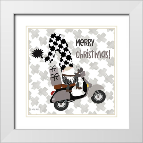 Gnome Gift Delivery   White Modern Wood Framed Art Print with Double Matting by Jacobs, Cindy