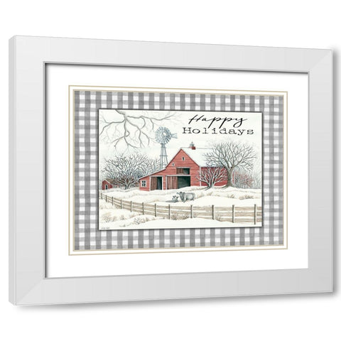 Happy Holidays Farm White Modern Wood Framed Art Print with Double Matting by Jacobs, Cindy