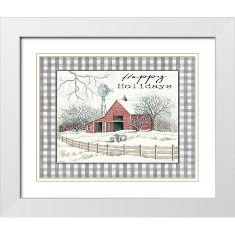 Happy Holidays Farm White Modern Wood Framed Art Print with Double Matting by Jacobs, Cindy