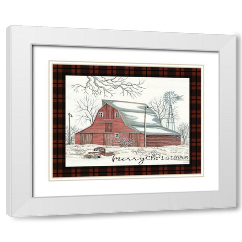 Merry Christmas Farm White Modern Wood Framed Art Print with Double Matting by Jacobs, Cindy