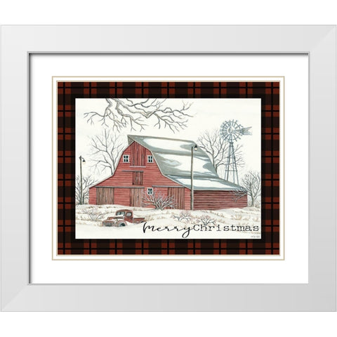Merry Christmas Farm White Modern Wood Framed Art Print with Double Matting by Jacobs, Cindy