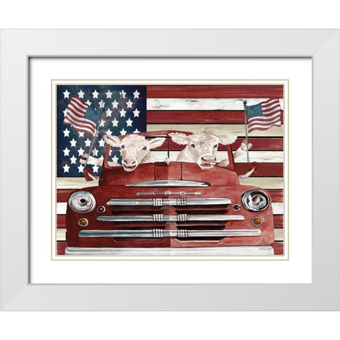 Patriotic Cows White Modern Wood Framed Art Print with Double Matting by Jacobs, Cindy