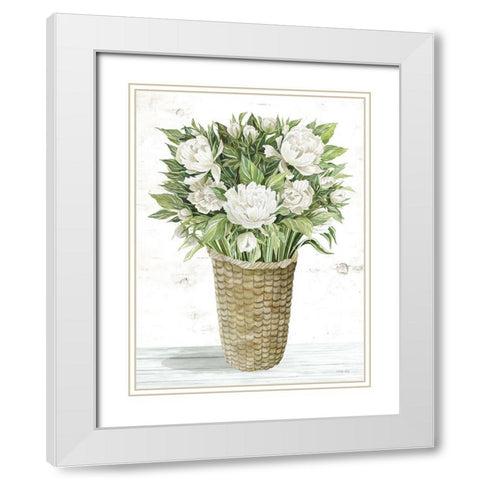 Peony Basket White Modern Wood Framed Art Print with Double Matting by Jacobs, Cindy