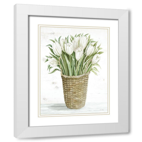 Tulip Basket White Modern Wood Framed Art Print with Double Matting by Jacobs, Cindy