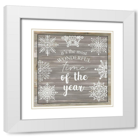 Wonderful Time of the Year Snowflakes White Modern Wood Framed Art Print with Double Matting by Jacobs, Cindy