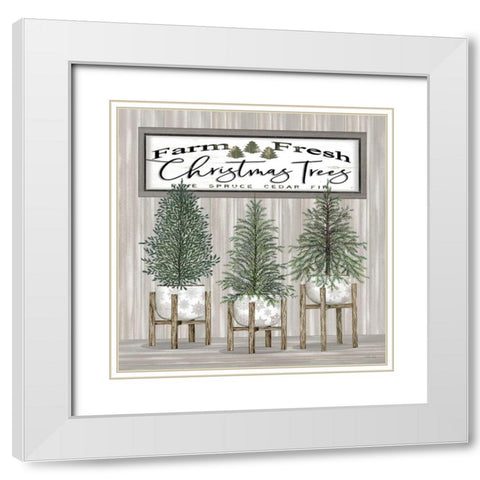 Potted Christmas Trees White Modern Wood Framed Art Print with Double Matting by Jacobs, Cindy