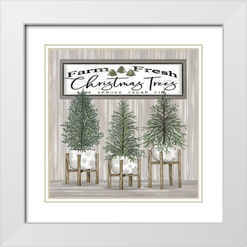 Potted Christmas Trees White Modern Wood Framed Art Print with Double Matting by Jacobs, Cindy