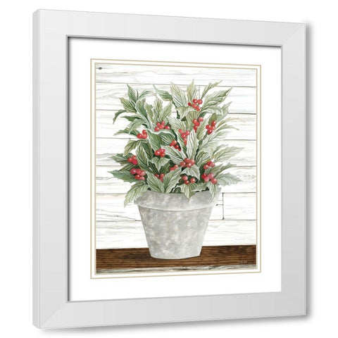 Pot of Holly White Modern Wood Framed Art Print with Double Matting by Jacobs, Cindy