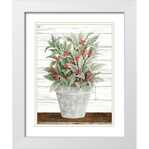 Pot of Holly White Modern Wood Framed Art Print with Double Matting by Jacobs, Cindy