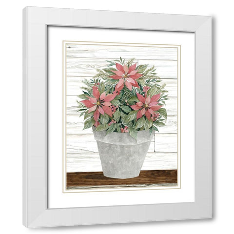 Pot of Poinsettias White Modern Wood Framed Art Print with Double Matting by Jacobs, Cindy