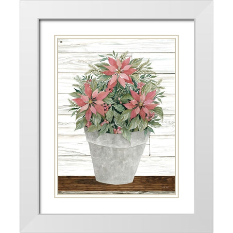 Pot of Poinsettias White Modern Wood Framed Art Print with Double Matting by Jacobs, Cindy