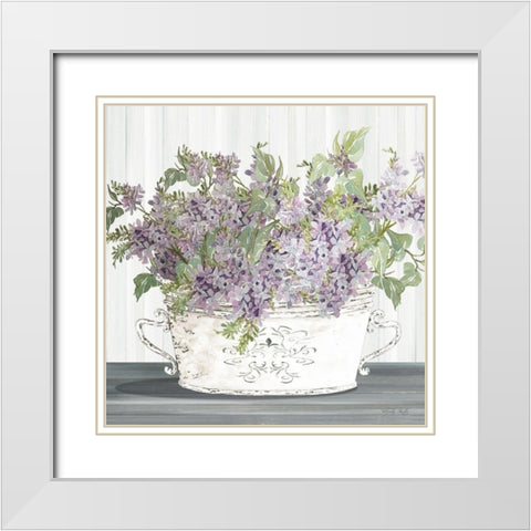 Lilac Galvanized Pot White Modern Wood Framed Art Print with Double Matting by Jacobs, Cindy
