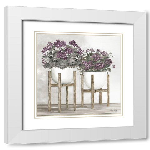 Potted Geraniums White Modern Wood Framed Art Print with Double Matting by Jacobs, Cindy