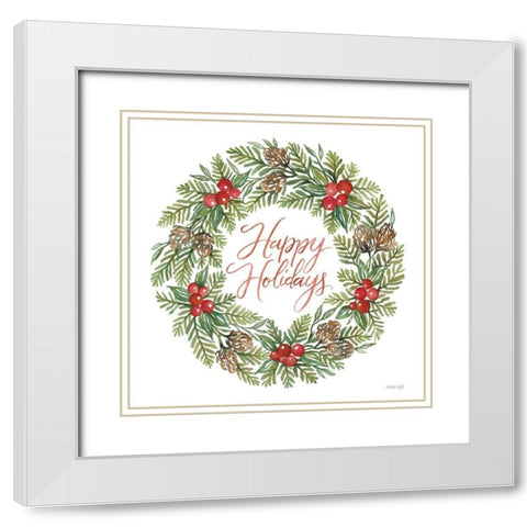 Happy Holidays Wreath      White Modern Wood Framed Art Print with Double Matting by Jacobs, Cindy