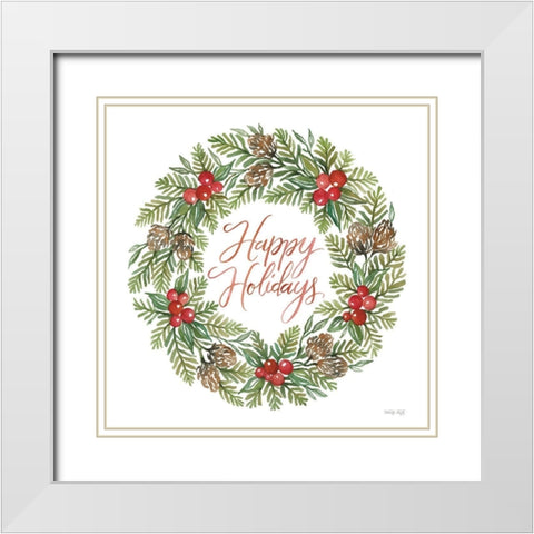 Happy Holidays Wreath      White Modern Wood Framed Art Print with Double Matting by Jacobs, Cindy