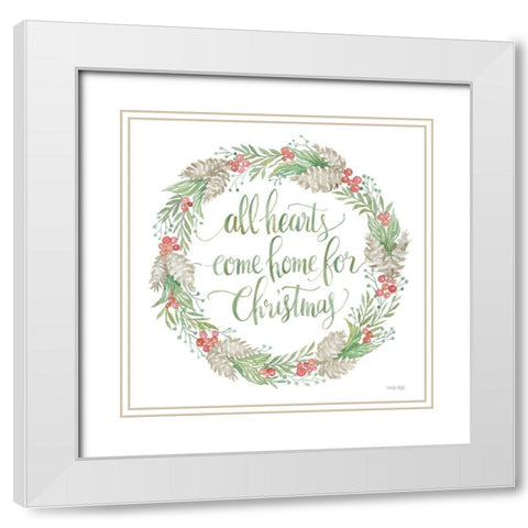 Come Home for Christmas Wreath White Modern Wood Framed Art Print with Double Matting by Jacobs, Cindy