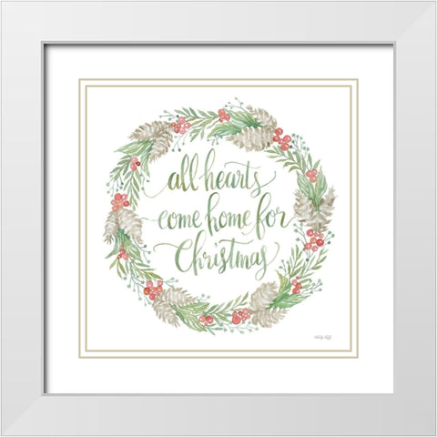 Come Home for Christmas Wreath White Modern Wood Framed Art Print with Double Matting by Jacobs, Cindy