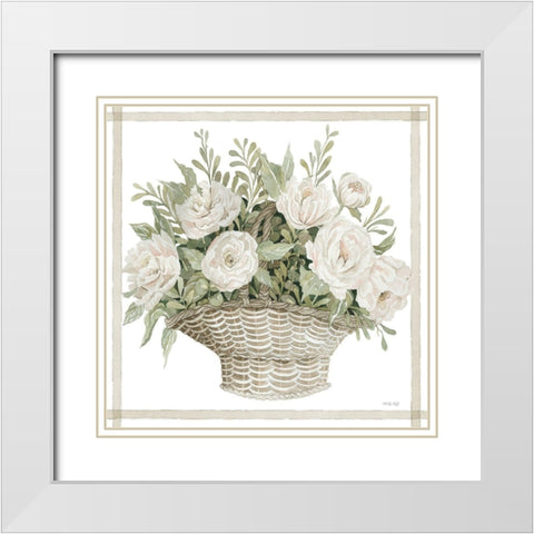 Basket of Peonies White Modern Wood Framed Art Print with Double Matting by Jacobs, Cindy