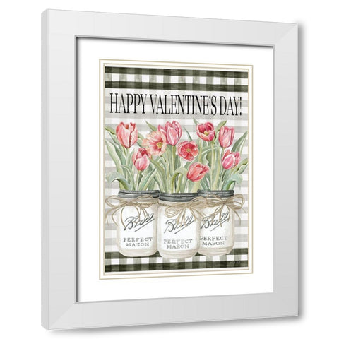 Happy Valentines Day Tulips White Modern Wood Framed Art Print with Double Matting by Jacobs, Cindy