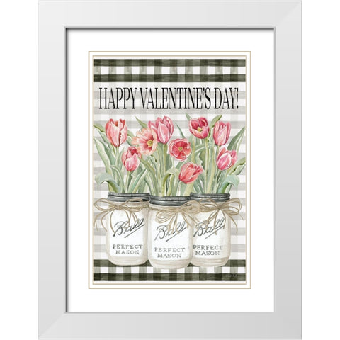 Happy Valentines Day Tulips White Modern Wood Framed Art Print with Double Matting by Jacobs, Cindy