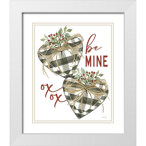 Be Mine Hearts White Modern Wood Framed Art Print with Double Matting by Jacobs, Cindy