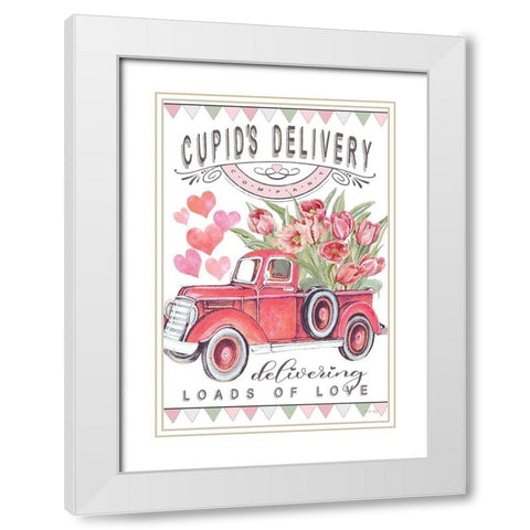 Cupids Delivery Truck White Modern Wood Framed Art Print with Double Matting by Jacobs, Cindy