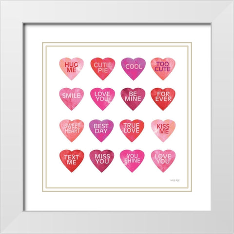 Be Mine Hearts I White Modern Wood Framed Art Print with Double Matting by Jacobs, Cindy