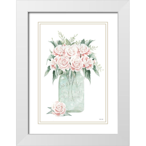 Jar of Roses White Modern Wood Framed Art Print with Double Matting by Jacobs, Cindy
