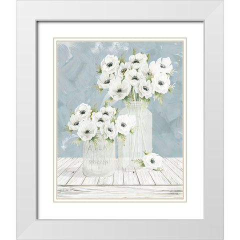 Poppin Florals White Modern Wood Framed Art Print with Double Matting by Jacobs, Cindy
