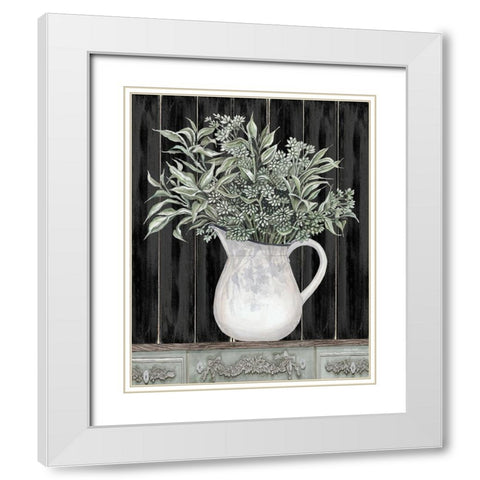 Sage Greenery in a Pitcher White Modern Wood Framed Art Print with Double Matting by Jacobs, Cindy