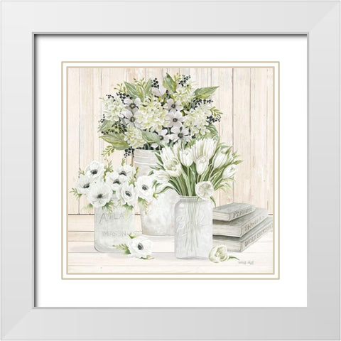 Collection of White Flowers White Modern Wood Framed Art Print with Double Matting by Jacobs, Cindy