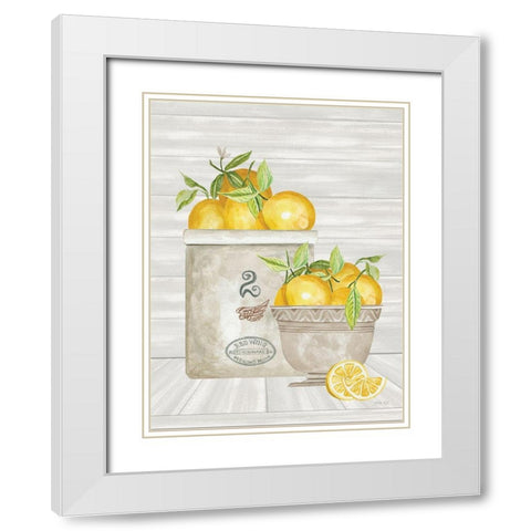 Lemon Crock and Bowl White Modern Wood Framed Art Print with Double Matting by Jacobs, Cindy