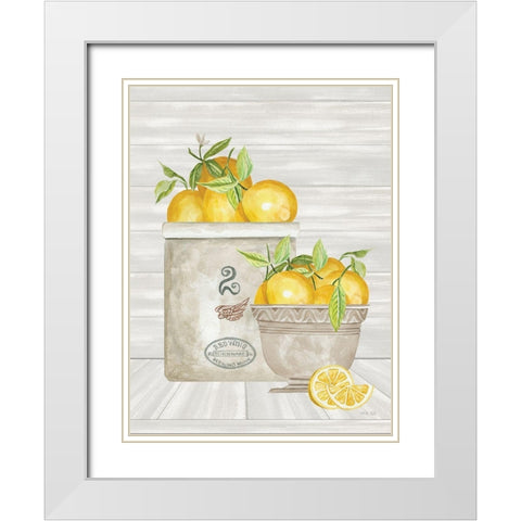 Lemon Crock and Bowl White Modern Wood Framed Art Print with Double Matting by Jacobs, Cindy